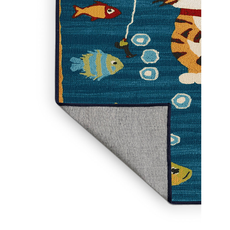 Tapis lavable avec gros chats et chats de pêche, Rond 7 pi