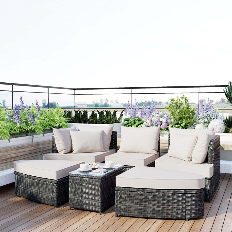 Ensemble de conversation pour patio 6 pièces, Beige, Gris