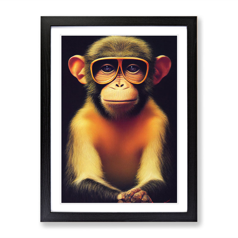 Monkey In Glasses No.1 - Framed Print, Black, 46cm H x 34cm W