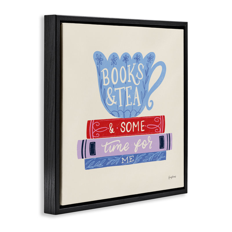 Cadre flottant avec livres «Tea Time For Me» par Becky Thorns, Cadre flottant noir de jais, H 18 po x l 18 po