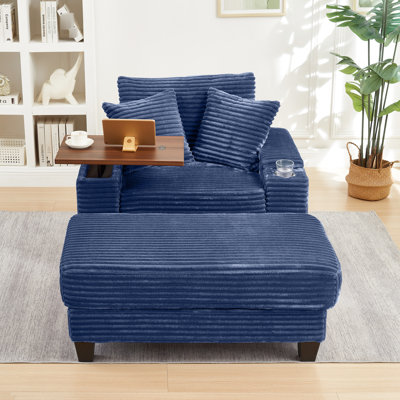 Confortable, simple et polyvalente avec table cachée, musique et recharge en mousse bleue + ressort pour velours côtelé moelleux, porte-gobelet, haut-parleur de bureau rotatif confortable