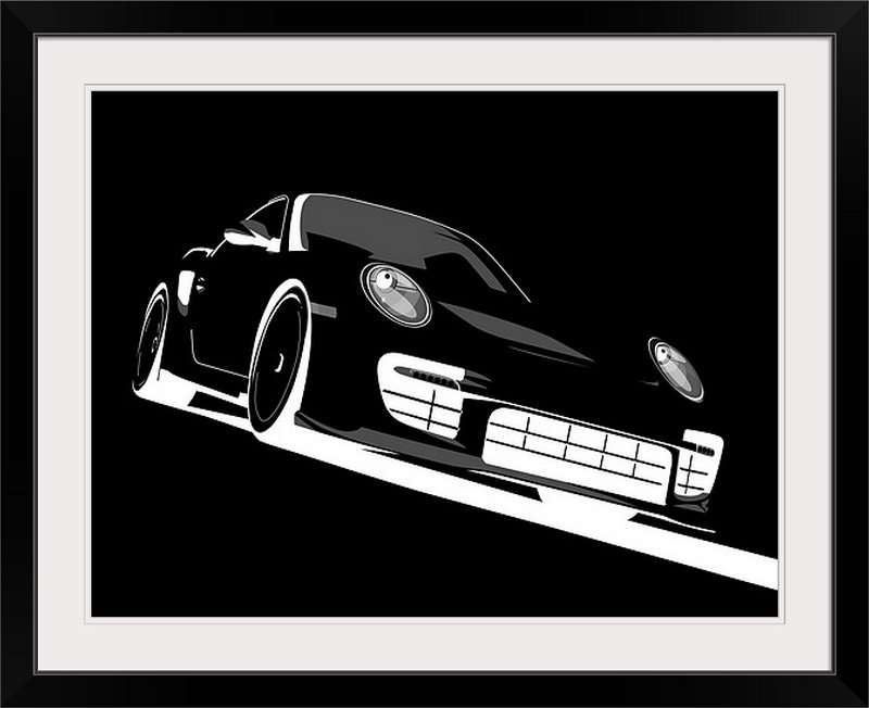 Impression d'art graphique «911 GT2 Night» par Deschamps, H 35 po x l 44 po x P 1 po, Cadre noir