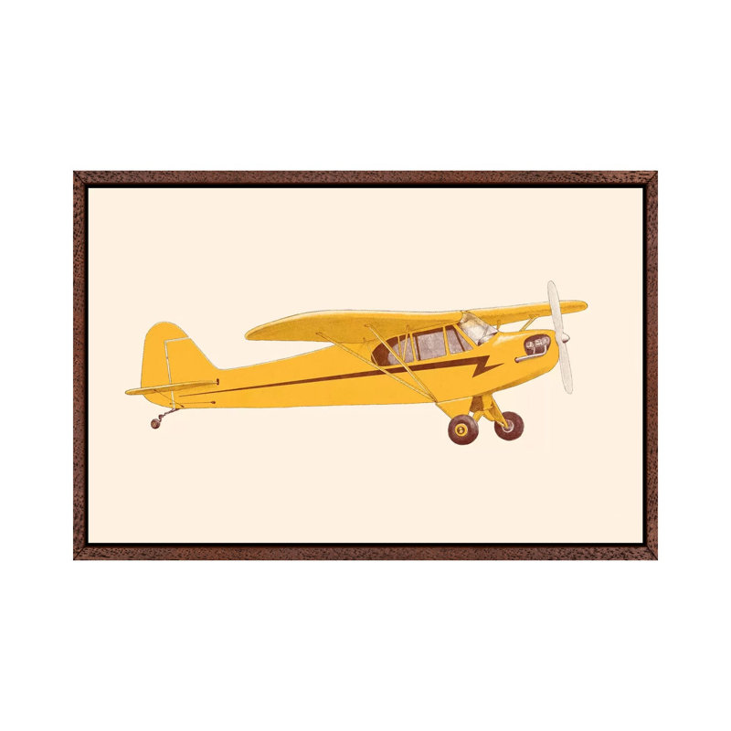 Little Yellow Plane 1 Piece Painting on Canvas, 101.6cm H x 152.4cm W x 3.81cm D, Classic Brown Wood Framed