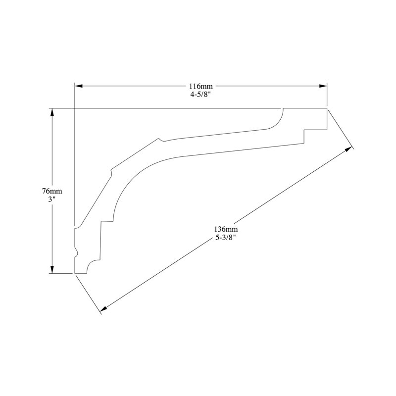 White Polyurethane Crown Moulding with Asymmetrical Profile