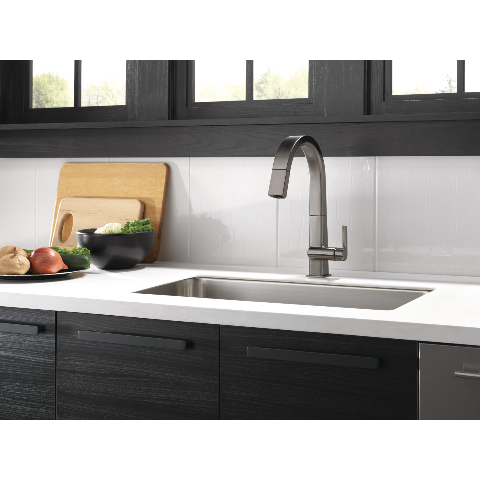 Pivotal Pull-Down Kitchen Faucet, Black Stainless