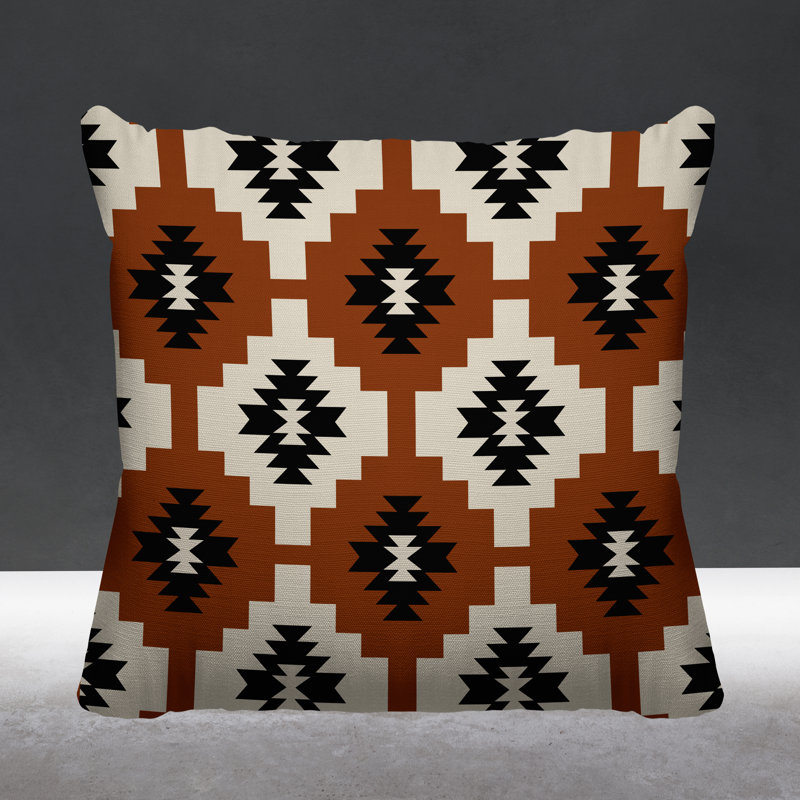 Coussin intérieur / extérieur Hinto Southwestern, 17 po x 17 po, Orange brûlé, Carré