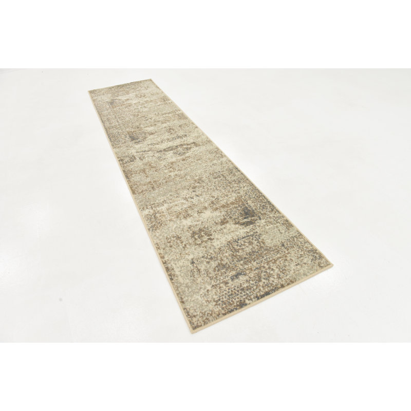 Tapis crème à motif abstrait Tobitha, Tapis de couloir 2 pi 7 po x 10 pi