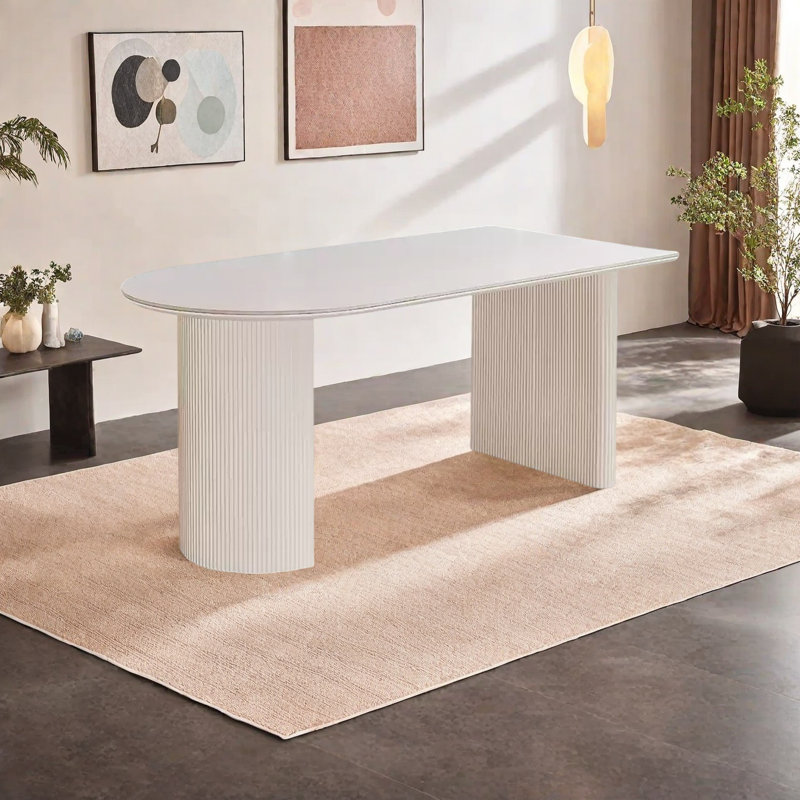Une table de salle à manger en pierre robuste et durable, Blanc, H 29,5 po x L 55,1 po x l 31,4 po