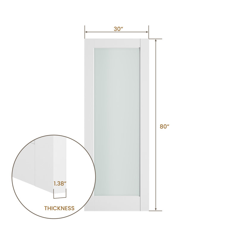 Frosted Glass 1-Lite Solid Wood Slab Door Without Frame and Hardware Kit, 30" x 80"
