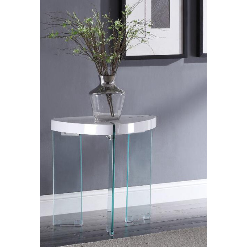 Silsden Glass Top End Table, White