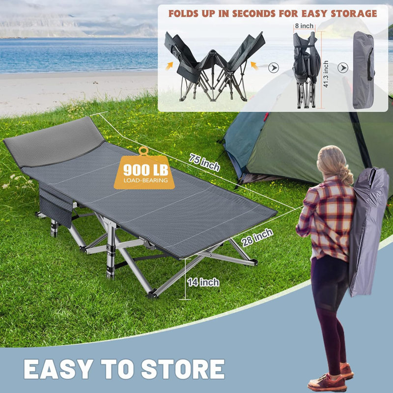 Portable Folding Camping Cot For Adults – Heavy Duty Outdoor Cot With Removable Mat, Compact Design, And Carry Bag For Travel, Camping, Beach, And Home Use