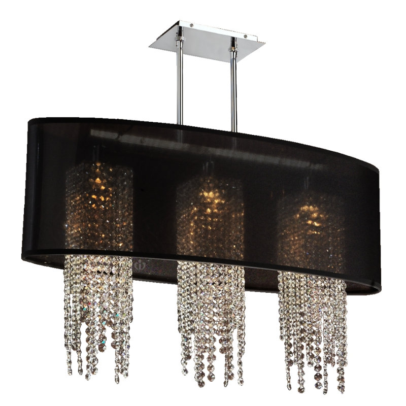 Luminaire suspendu linéaire pour îlot de cuisine 3 lumières Kenlee, Noir