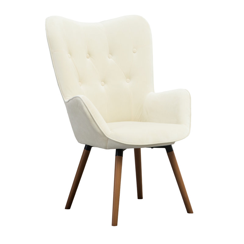 Chaise en velours blanc avec capitonnage à boutons - Pieds en bois massif, rembourrage luxueux rembourré en mousse, pieds avec structure