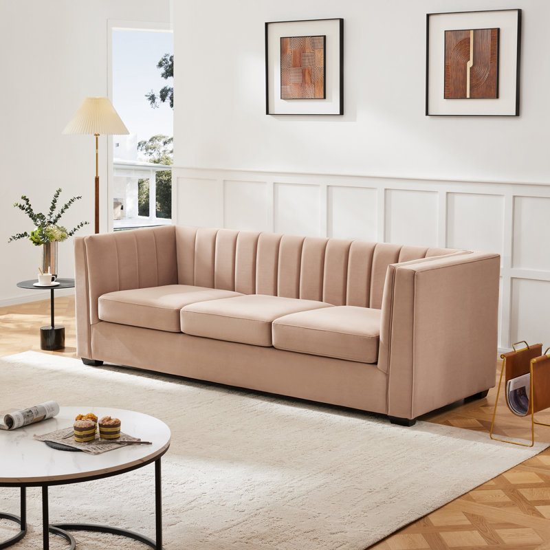 Canapé de salon en velours de 89 po Allard, Chenille beige