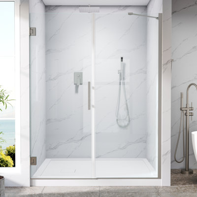 58-59 in. W x 72 in. H Hinged Frameless Shower Door with Fixed Glass Combo, 3/8 in. SGCC Clear Tempered Glass,Brushed Nickel