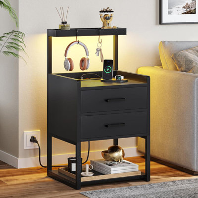 17.7" Wide Nightstand, 2 Drawers with Top Tray, Bedside Table