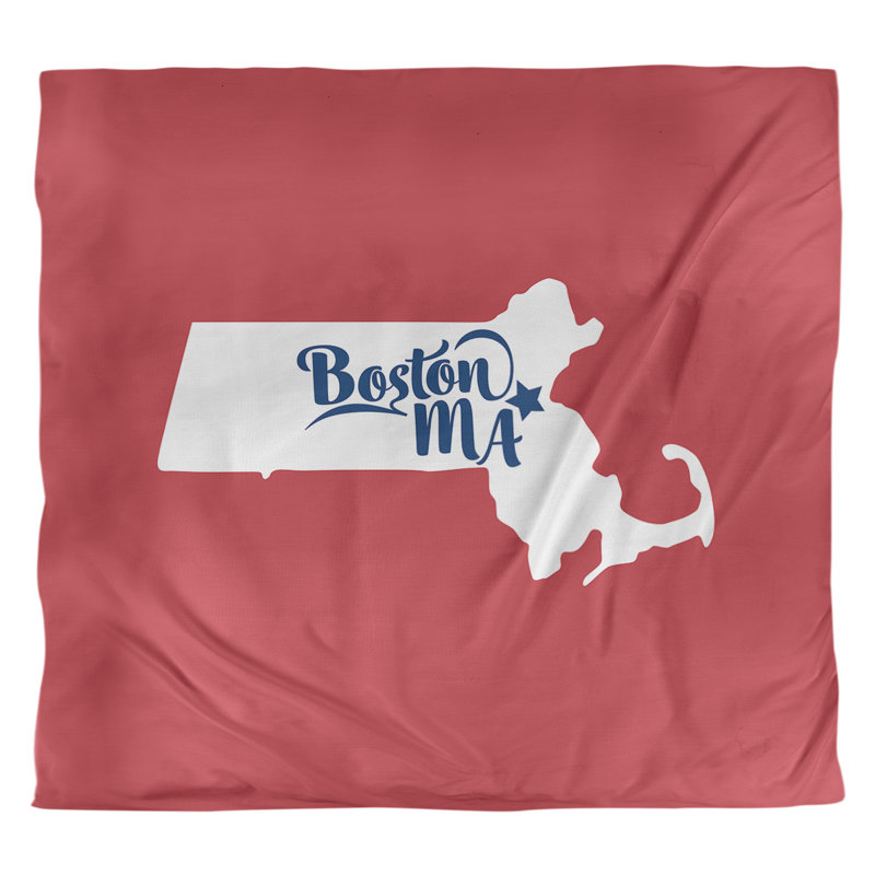 Ensemble de housse de couette boston massachusetts, Microfibre, Housse de couette pour grand lit, Rouge / Bleu marine