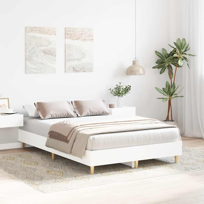Bed Frame No Mattress Engineered Wood, Double (4'6), White