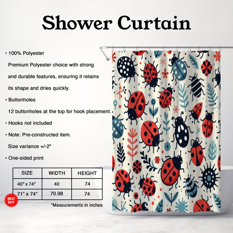 Minimal Bug - rideau de douche standard 1 pièce, H 74 po x l 71 po