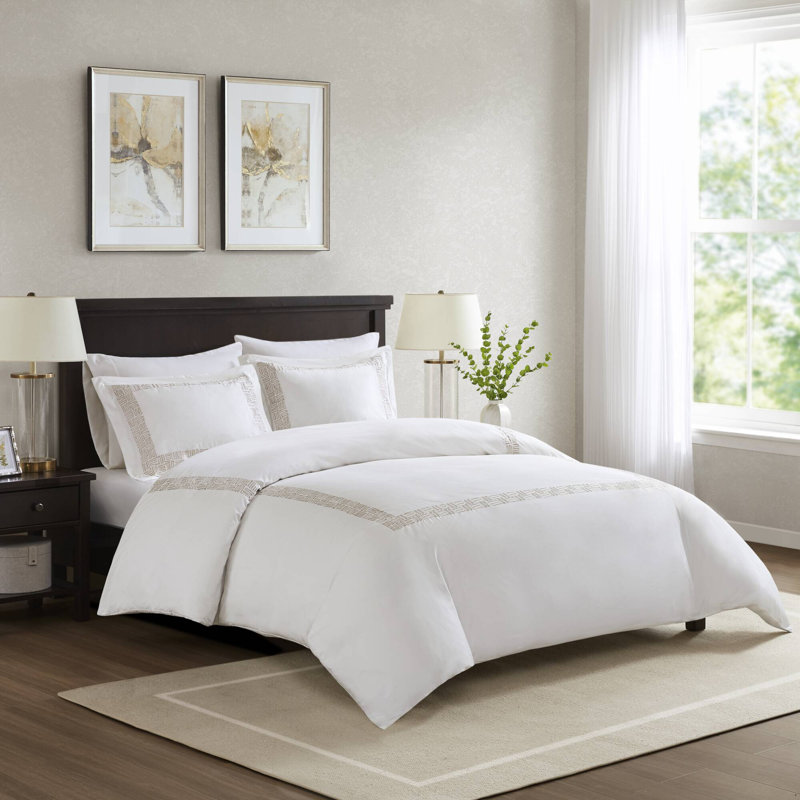 Ensemble de housse de couette en satin de coton 3 pièces Nile, Housse de couette double / grand + 2 taies décora