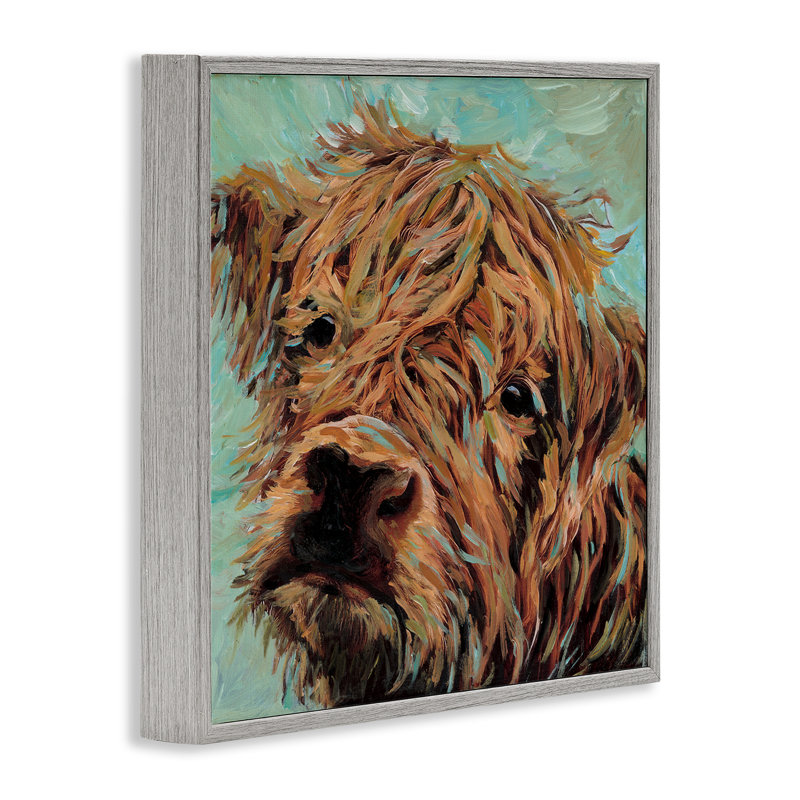 Giclée encadrée de Highland Bovins sur vert, design par Wani Pasion, Estampe numérique Farmhouse, H 12 po x l 12 po