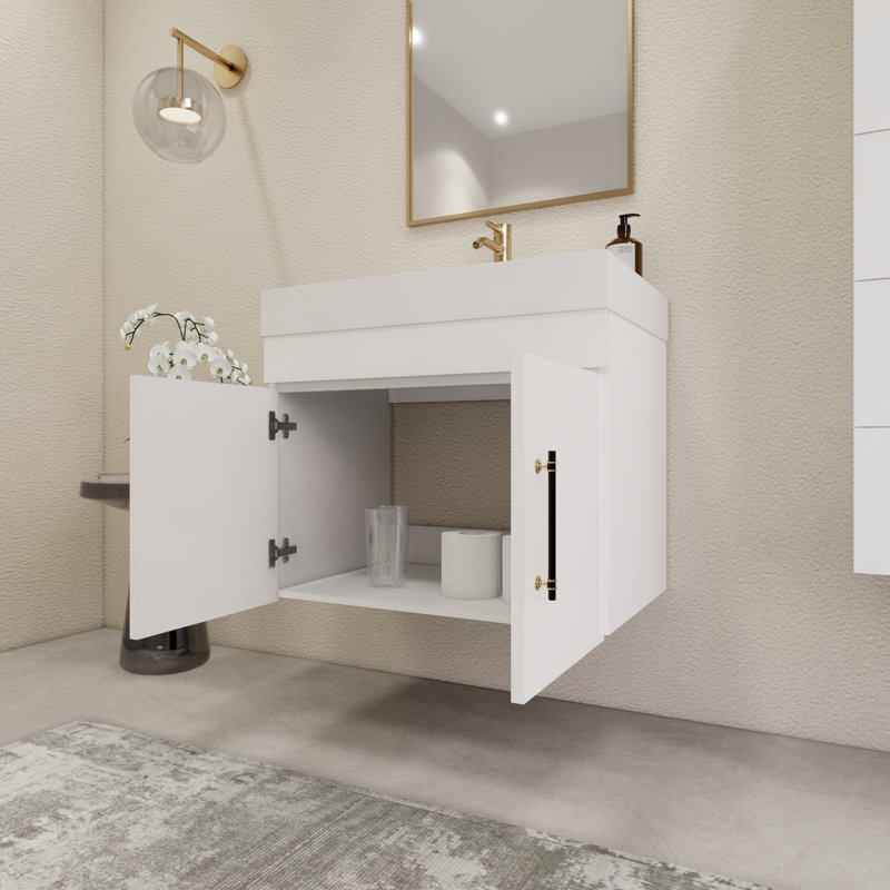23.6" Wall-Mounted Single Bathroom Vanity Set, Glossy White