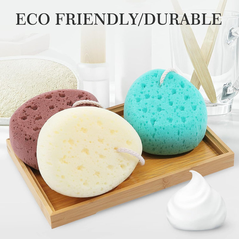 Grand poufs Luffah de douche - 3 couleurs, éponges de bain exfoliantes et nettoyantes en profondeur