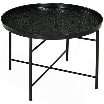 Nicholas 24" Round Coffee Table With Hammered Tray Top, Vintage Metal Center Table For Living Room, Bedroom, Side Table by Mercer41