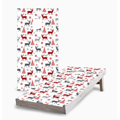Winter Deer Pattern 2x4 Cornhole Board Set | Includes (2) Boards (8) Bags & Optional Accessories