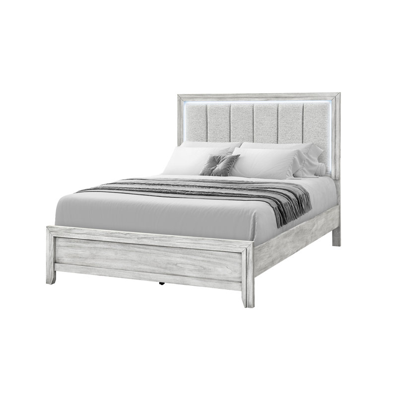 Grand lit Elsie gris avec DEL, Grand