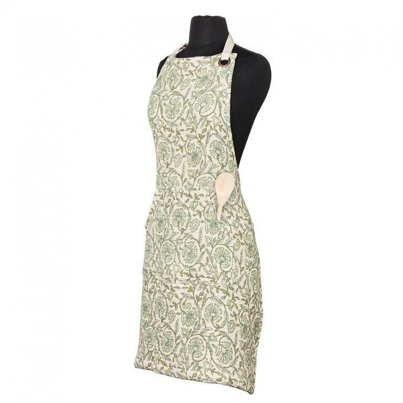 Green And White Floral Apron