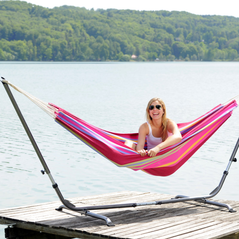 Barbados Double Hammock, 1cm H x 150cm W x 340cm D, Pink/Red