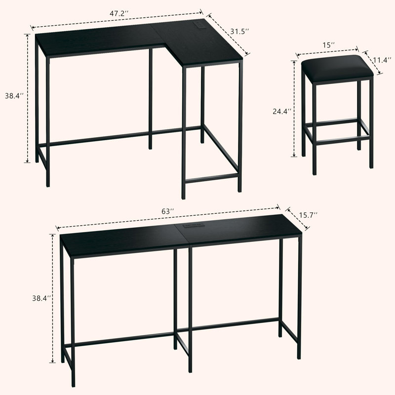 Convertible Dining Sets With 2 Stools, Counter Height Bar Table Set