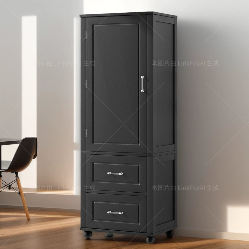 Armoire de rangement de 61,4 po de hauteur, armoire de rangement autoportante avec deux tiroirs et tablette réglable, panneau de fibres à densité moyenne avec finition peinte, noir