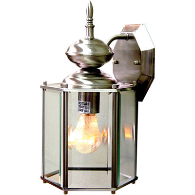1-Light Outdoor Steel Brushed Nickel Wall Mount Wall Sconce Wall Lantern with Clear Beveled Glass