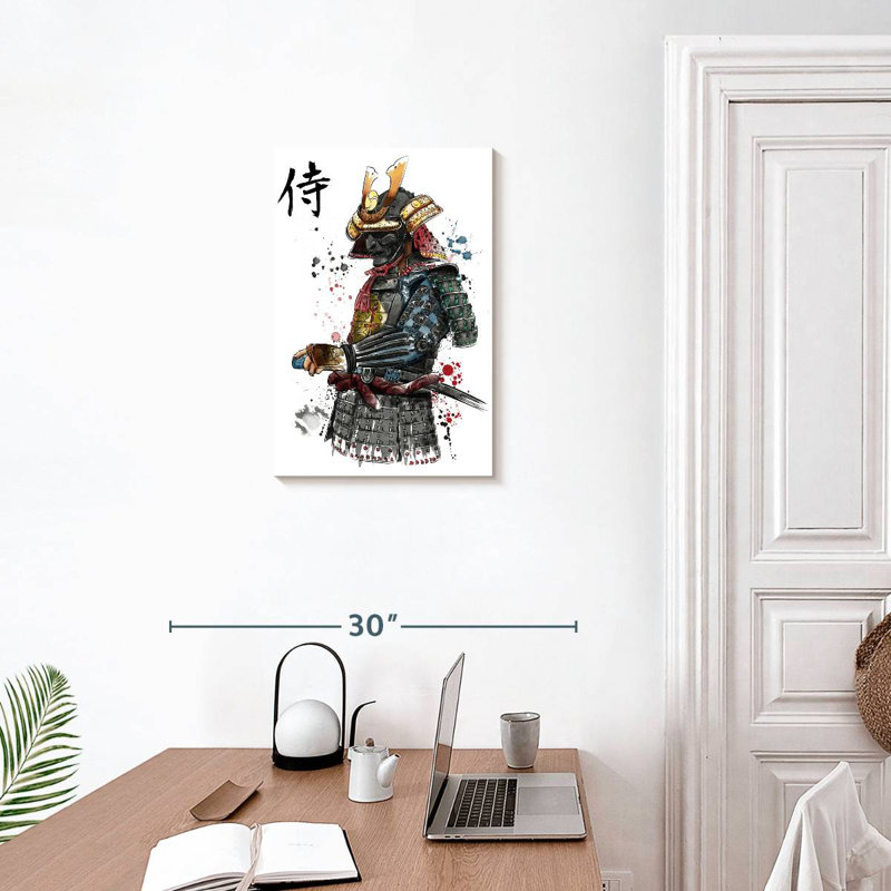 Aquarelle Mait Samurai, H 24 po x l 16 po