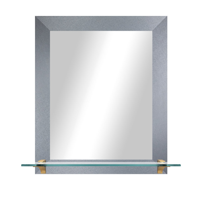 Kridia Flat Wall Mirror, Vertical, 25.5" H x 21.5" W, Dark Silver/Brass
