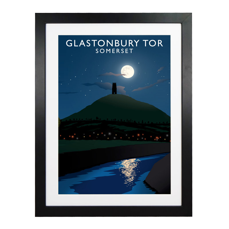 Glastonbury Tor Night by Richard O'Neil - Print, 43.5 cm H x 33.5 cm W x 2.2 cm D, Black Wood Frame