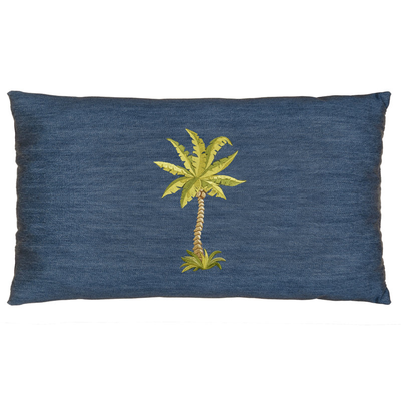 Colton Denim Blue Embroidered Cotton Rectangle Throw Pillow