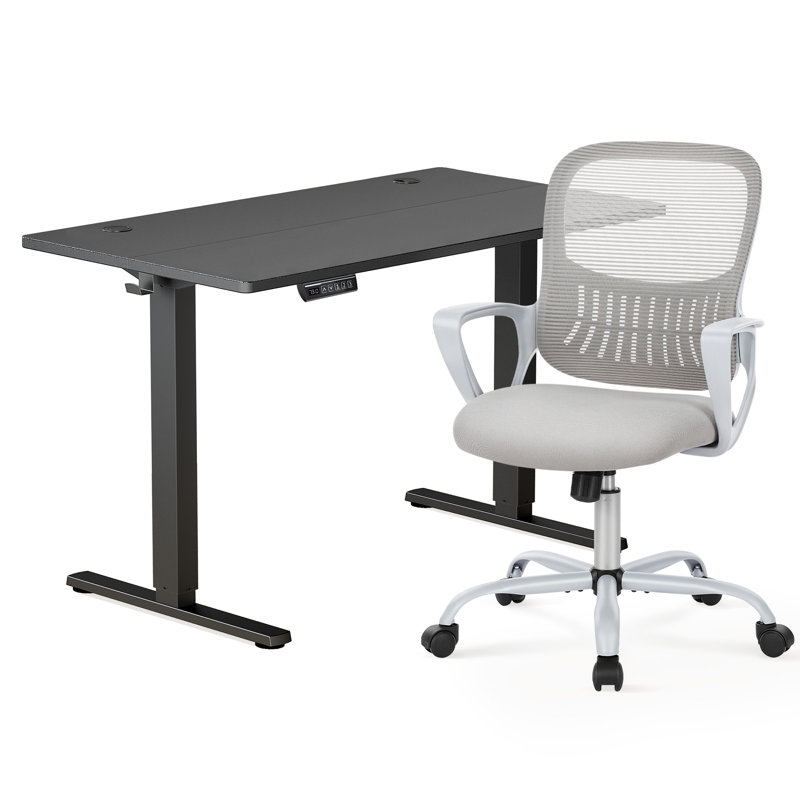 Modern Home Office Desk and Chair Set, Adjustable Standing Desk Paired with Ergonomic Mesh Chair for Maximum Comfort, Black