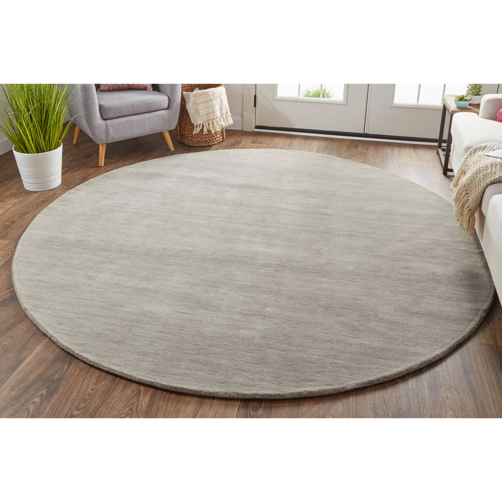 Kaden Warm Gray Hand-Woven Wool Rug, Round 8'