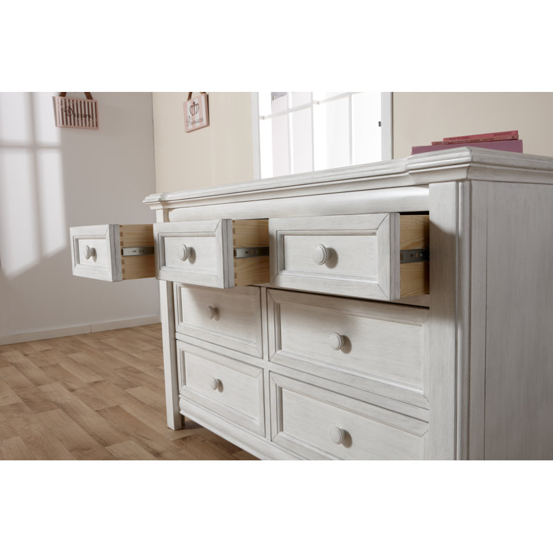Avah 7 Drawer Double Dresser, Vintage White