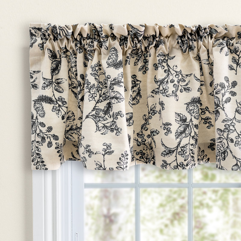 Emogene Toile Cotton Tailored 42'' Window Valance, Black