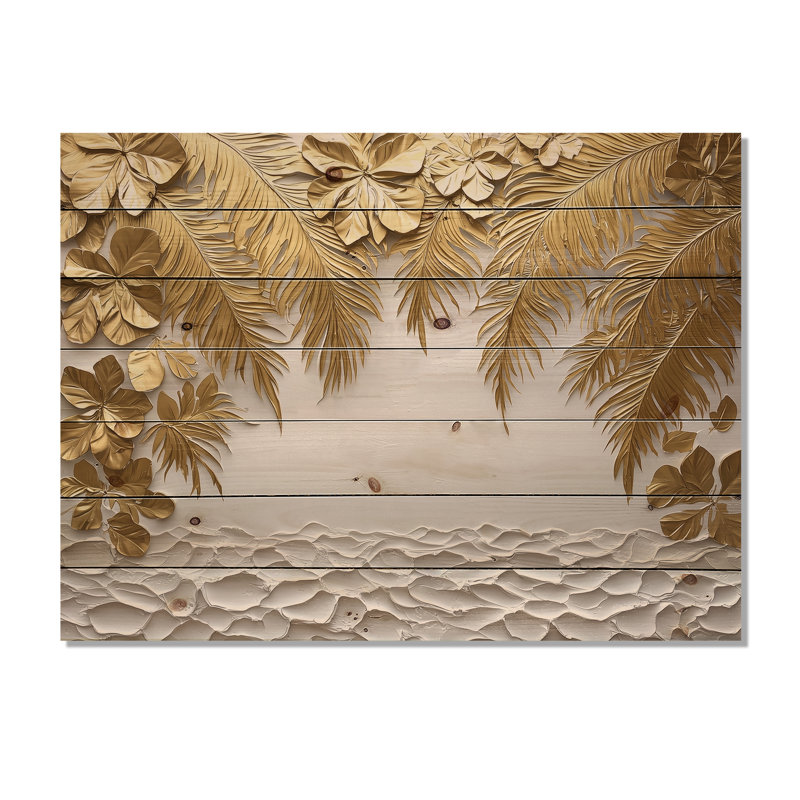 Golden Cream Palms Reunion IV - Palms & Palm Trees Wood Print - On Natural Pine Wood, 10" H x 20" W x 0.78" D