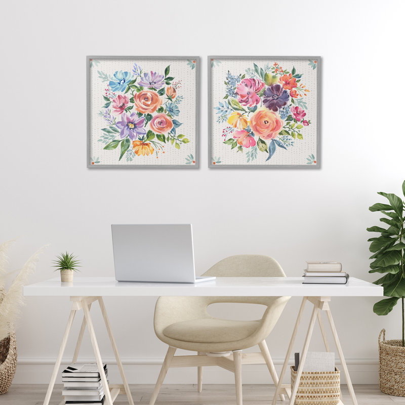 Vintage Floral Motif 2pc Framed Giclee Set, design by Jenny Faw, Estampe numérique Farmhouse, H 17 po x l 34 po