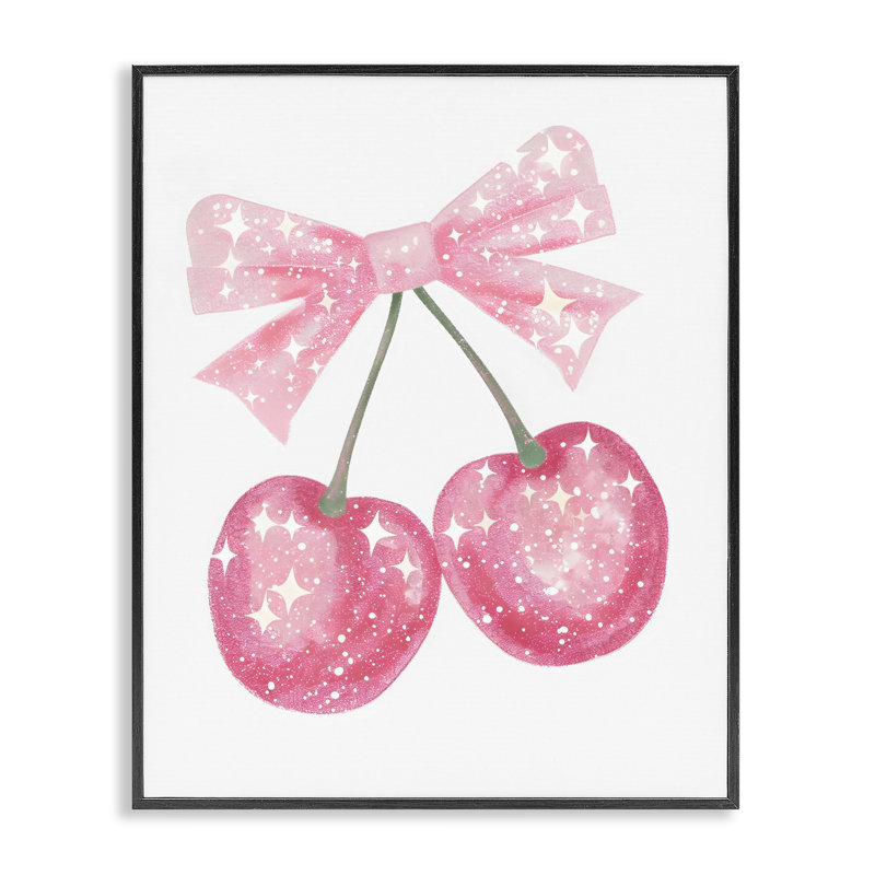 «Pink Star Sparkle Cherries», dessin par Creative Studio, H 14 po x l 11 po, Giclée encadrée noir minuit