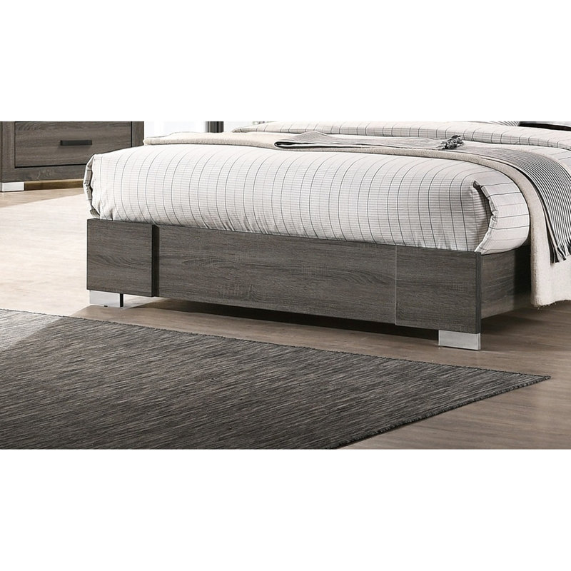 Grand lit moderne gris, tête de lit contemporaine au design épuré, mobilier de chambre à coucher, sommier non requis, lignes classiques uniques incluses