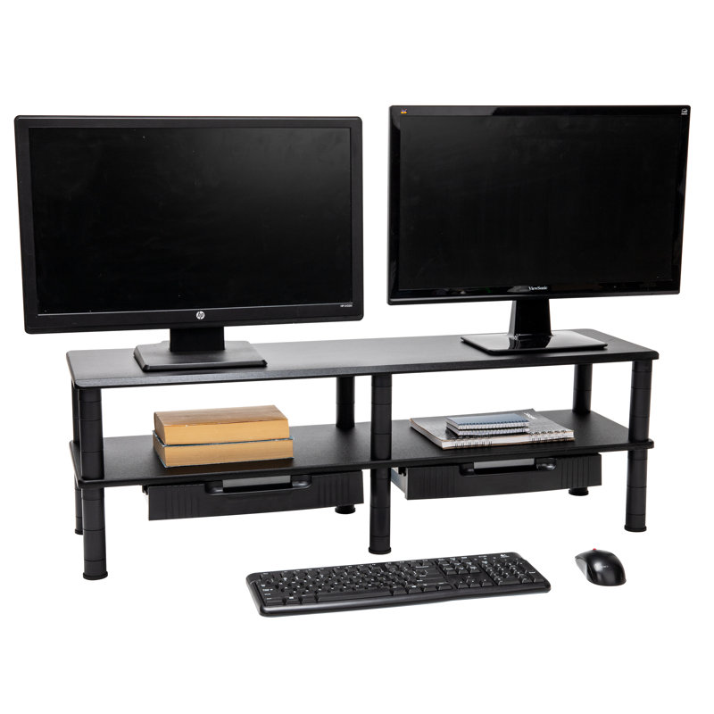 Support pour écran double Mind Reader, tablette de rangement, range-tout, bureau, L 38,5 po x l 11 po x H 10,5-12,5 po