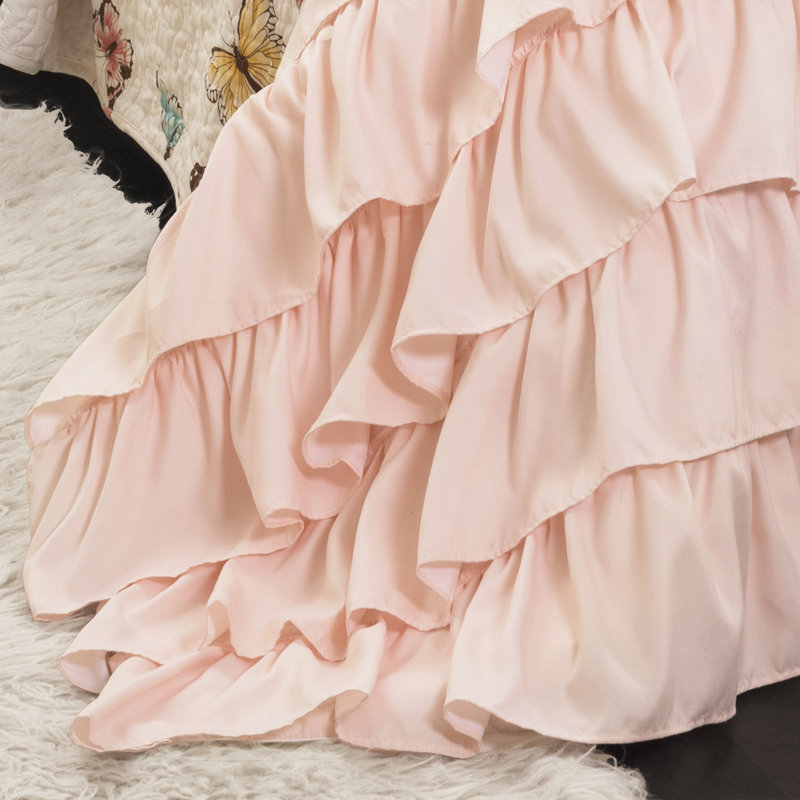 Pink Butterfly Ruffled Microfiber Full Quilt Set