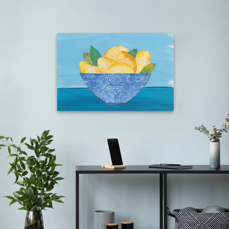 Art d'élégance bleu et bol citron, H 16 po x l 24 po